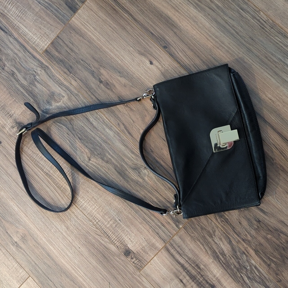 Coccinelle leather Italian crossbody bag. Black leather and suede women's bag